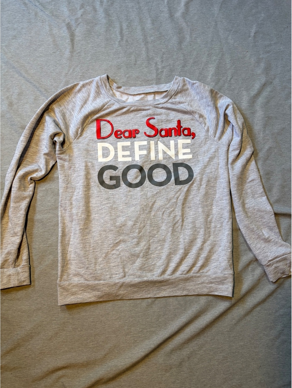 Ruby & Crush Women’s Christmas Sweatshirt Dear Santa Define Good Gray Holiday